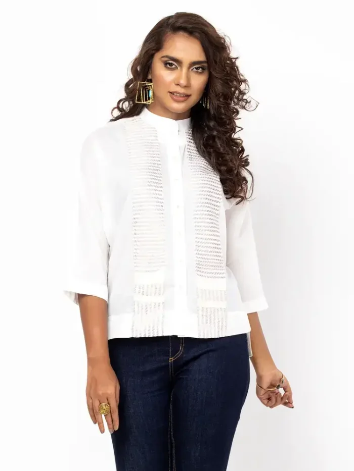 White Embroidered Cotton Taaga Top