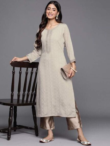 Taupe-viscose-dobby-self-design-with-zari-work-straight-kurt-1